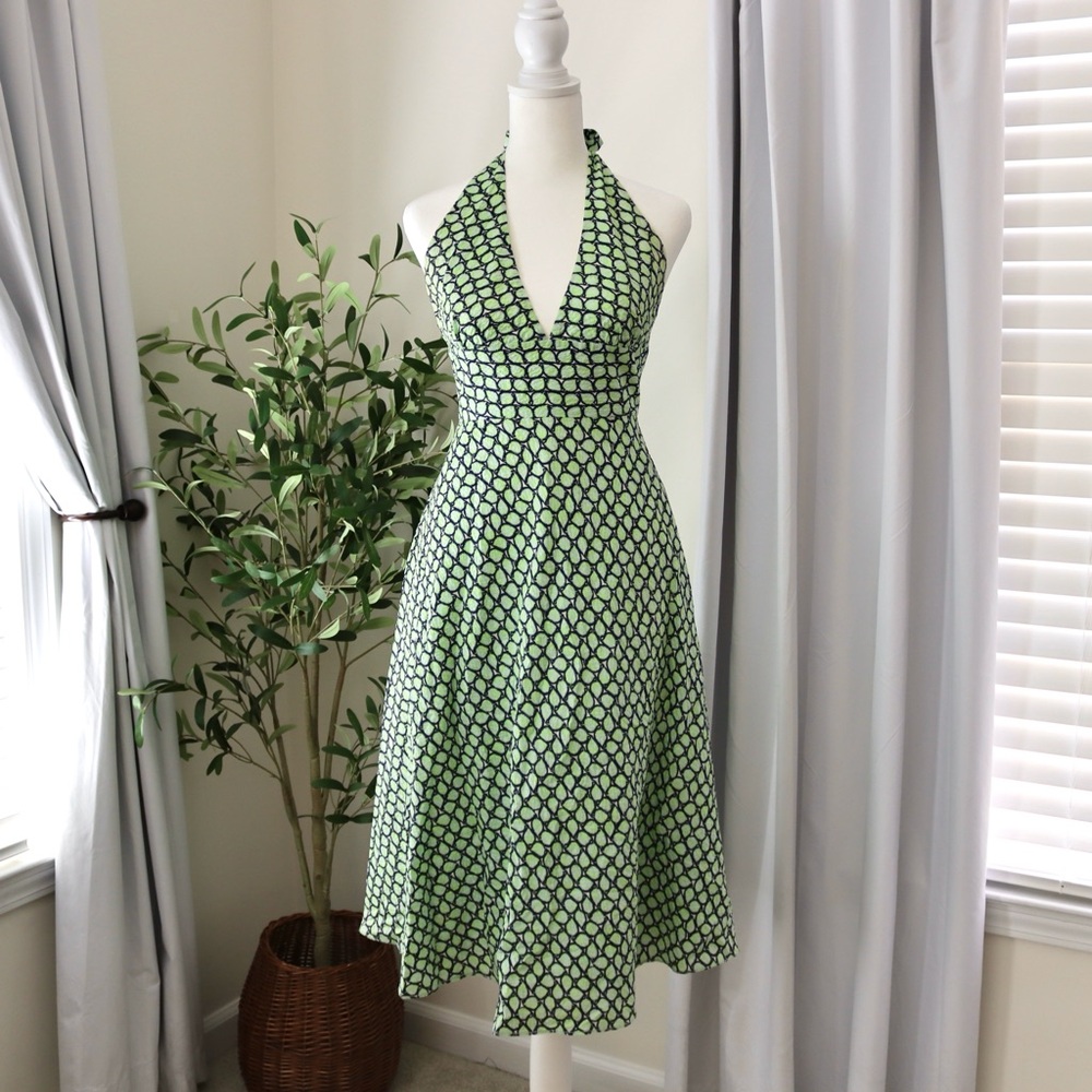 SOLD 1950s / 60s style green and white J. Crew halter dress